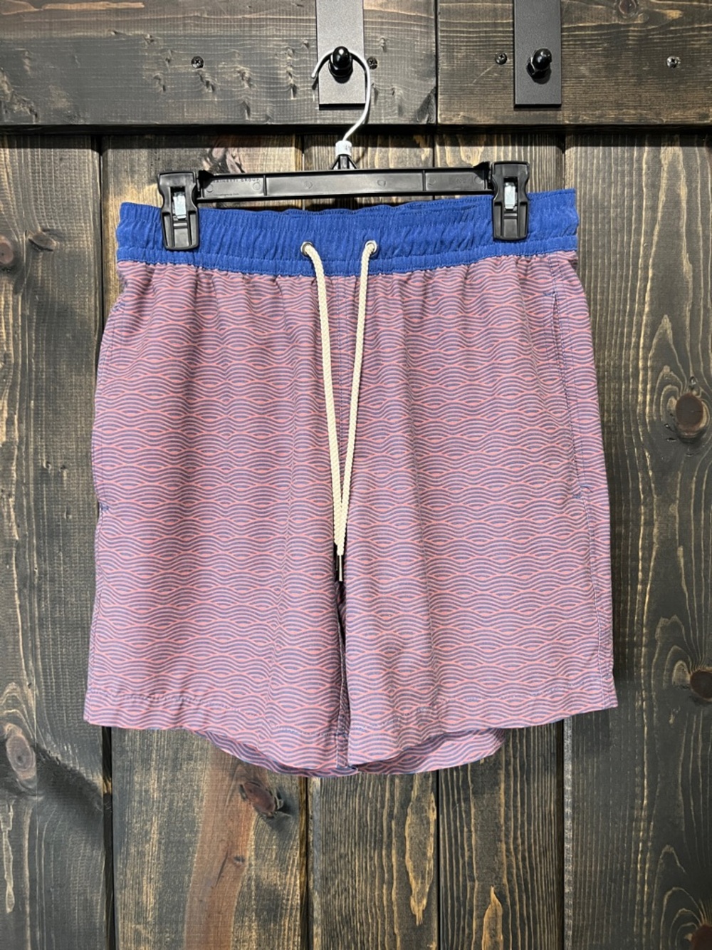 Fair‎ Harbor The Bayberry Trunk S Red Waves Swim Lined Shorts Drawstring Beach